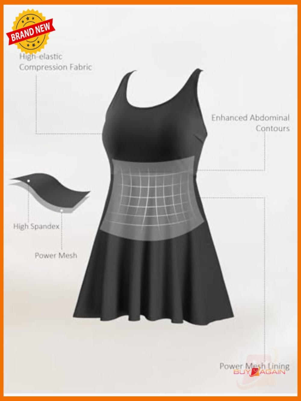Tummy Control One Piece Swim Dress Adjustable Crisscross Straps - Picture 5 of 7